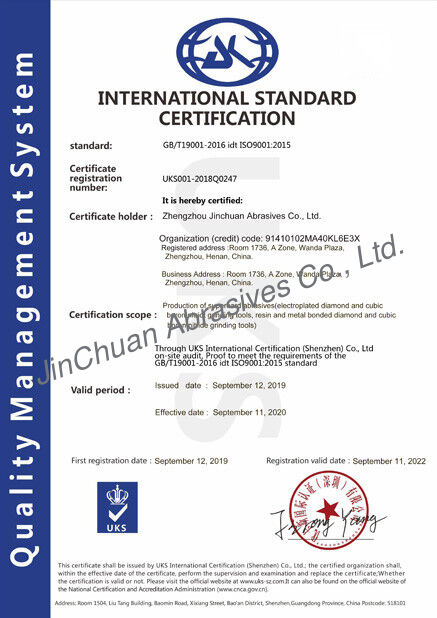 Trung Quốc ZHENGZHOU JINCHUAN ABRASIVES CO., LTD. Chứng chỉ